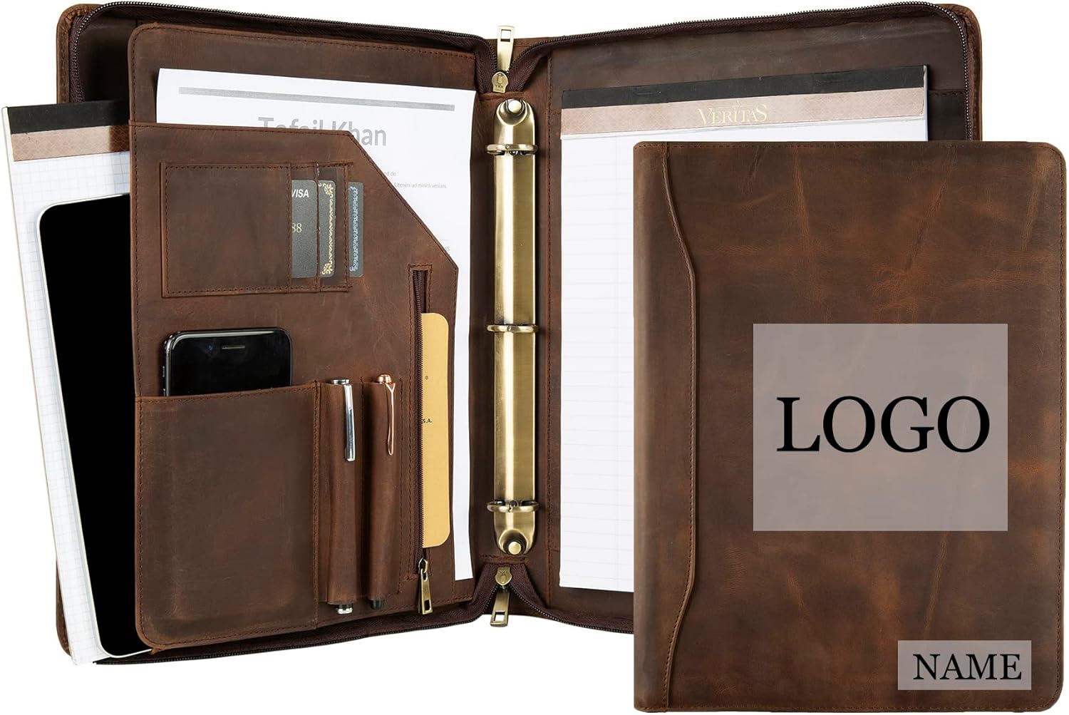 Genuine Leather Portfolio Binder, Vintage Leather Binder 3