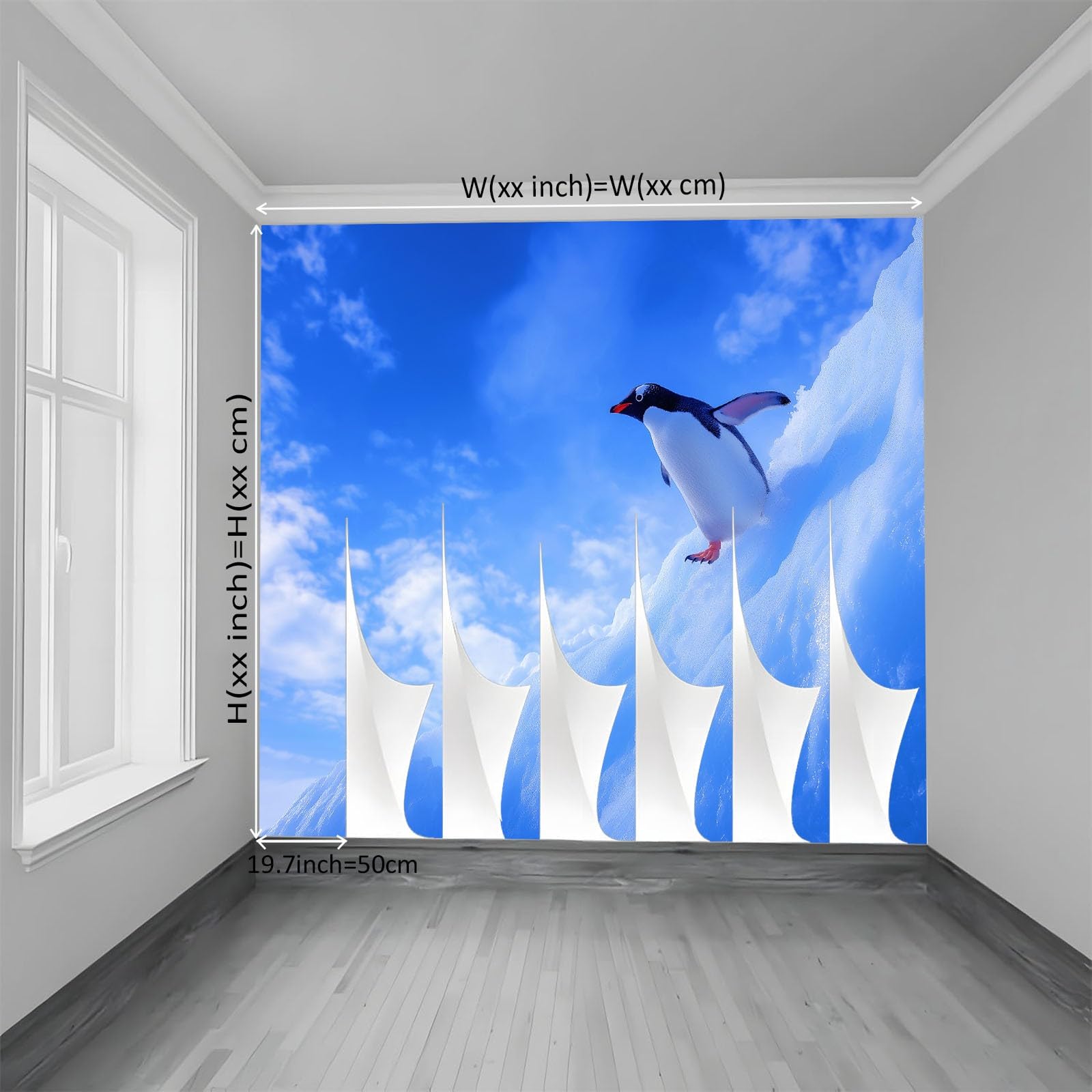 Fototapeta z efektem 3D, naturalne krajobrazy, zwierzęta, pingwiny, niebieska, tapeta 200 x 140 cm, tapeta z włókniny, nowoczesna tapeta ścienna, salon, sypialnia, pokój dziecięcy, dekoracja ścienna