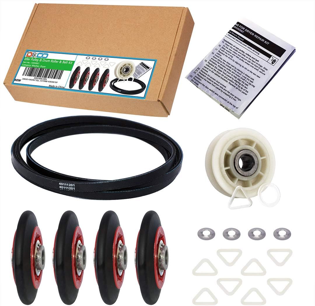 4392067 Dryer Repair Kit with 40111201 Belt and 279640 Idler Pulley and W10314173 Drum Roller Compatible for Maytag 661570 4392067VP PS373088 4392067VP