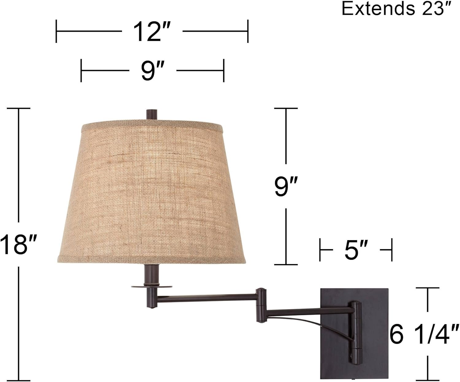 Franklin Iron Works Brinly Farmhouse Rustic Swing Arm Wall Lamp Matte Brown Metal Plug-in 12" Fixture Burlap Hardback Drum Shade for Cottage Core Bedroom Bedside Living Room Hallway Dining House