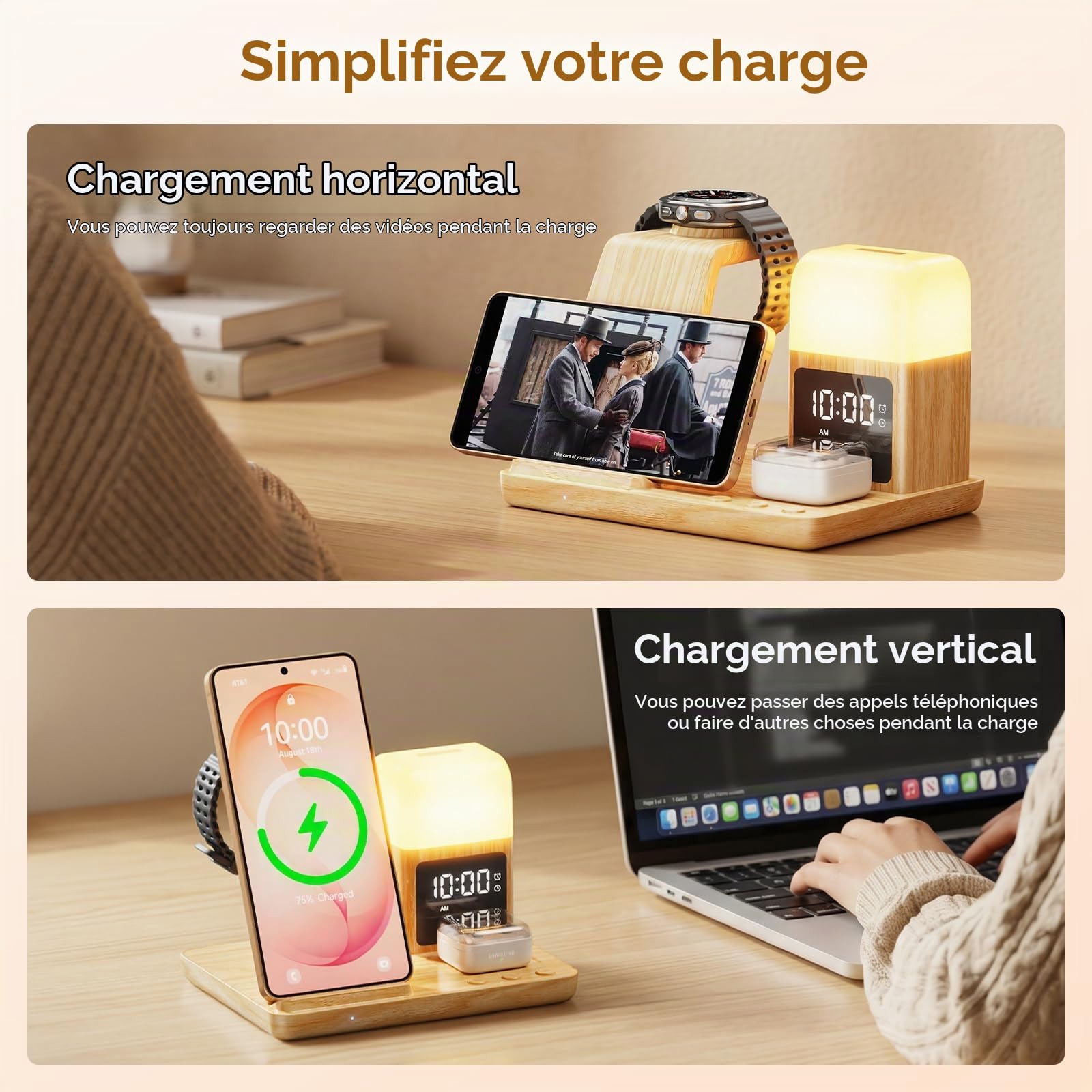 Chargeur à Induction pour Samsung, Station de Charge 3 en 1 pour Samsung S26 Ultra/S26/S25 Ultra/S23/Z Flod 7/Z Flip 7,Chargeur Rapide pour Galaxy Watch Ultra/7/6/54/3/2, Galaxy Buds 3/3 Pro/2