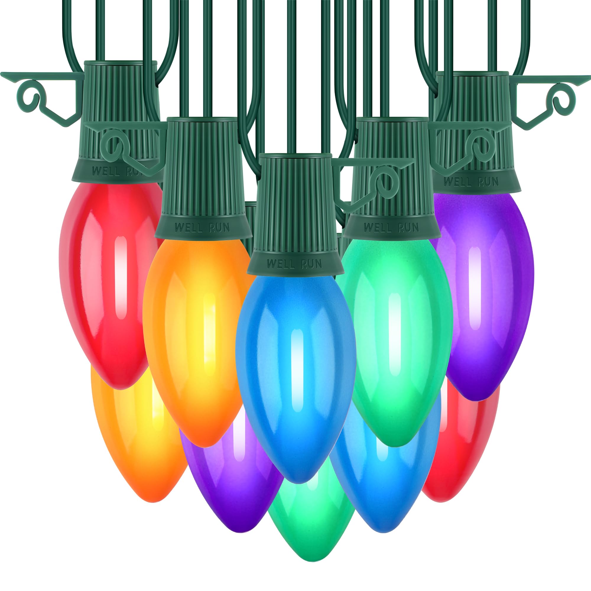 Vintage C9 LED Christmas Lights Outdoor with Clips, 50FT 50 Bulbs ...