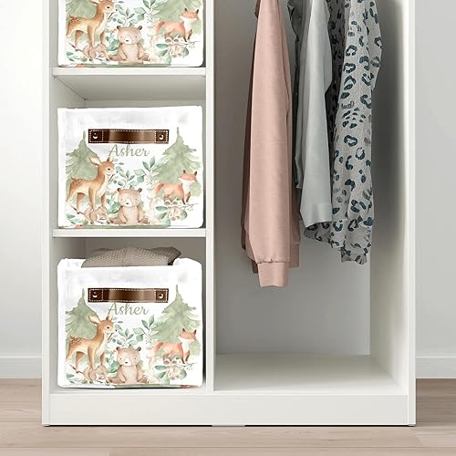 Miniatura 6 de Deven Woodland Animals - Cestas de almacenamiento grandes personalizadas para organizar estantes con asa, contenedores de almacenamiento decorativos