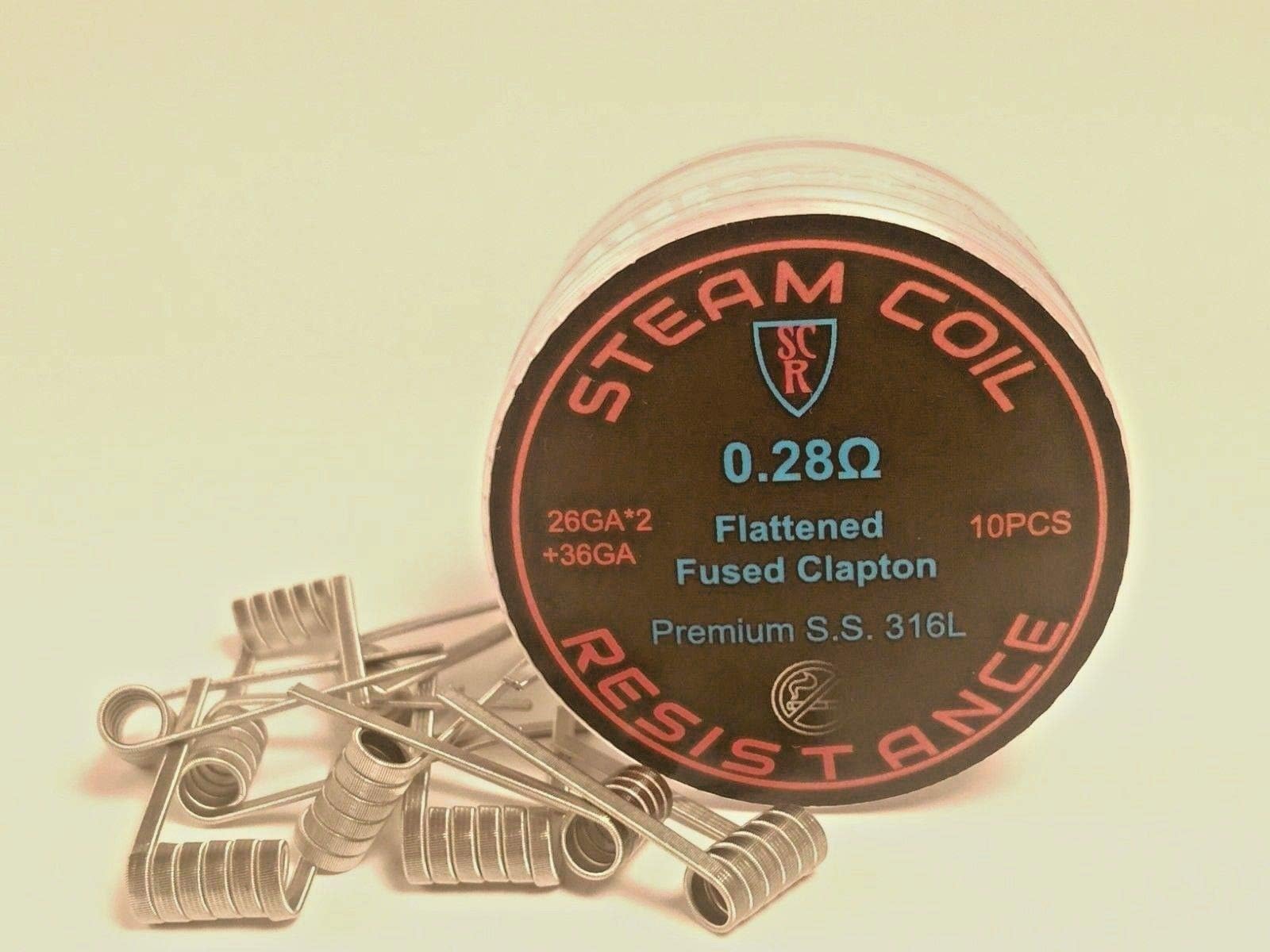 (10) Premium 2-CORE SS Flattened Fused Clapton Coils-316L SS - 26g(2),36g .28Ohms