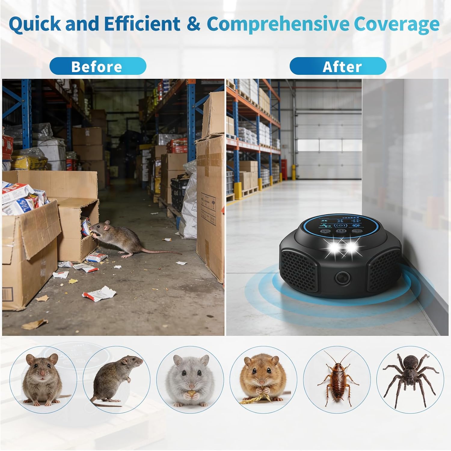 Ultrasonic Mouse Repellent Pest Control Repeller, Mouse Traps for Rodent, Mice, Ant, Rat, Squirrel, Bug, Roach, Bat, Rat ＆ Mice Repellent Device for House Plug in Indoor for Home 2Pack Black