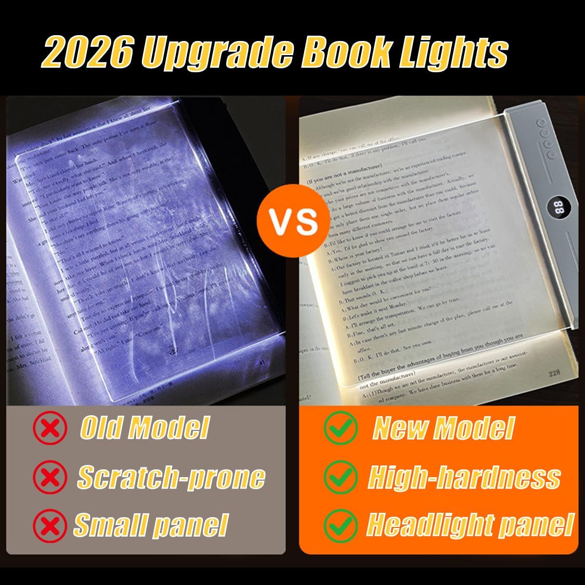 Flat Book Light Plus, Rechargeable Clear LED Flat Book Lights for Reading in Bed at Night with 3 Colors & Timer, Dimmable Panel Plate Lamp Book Full Page Light Bookish Gifts for for Readers