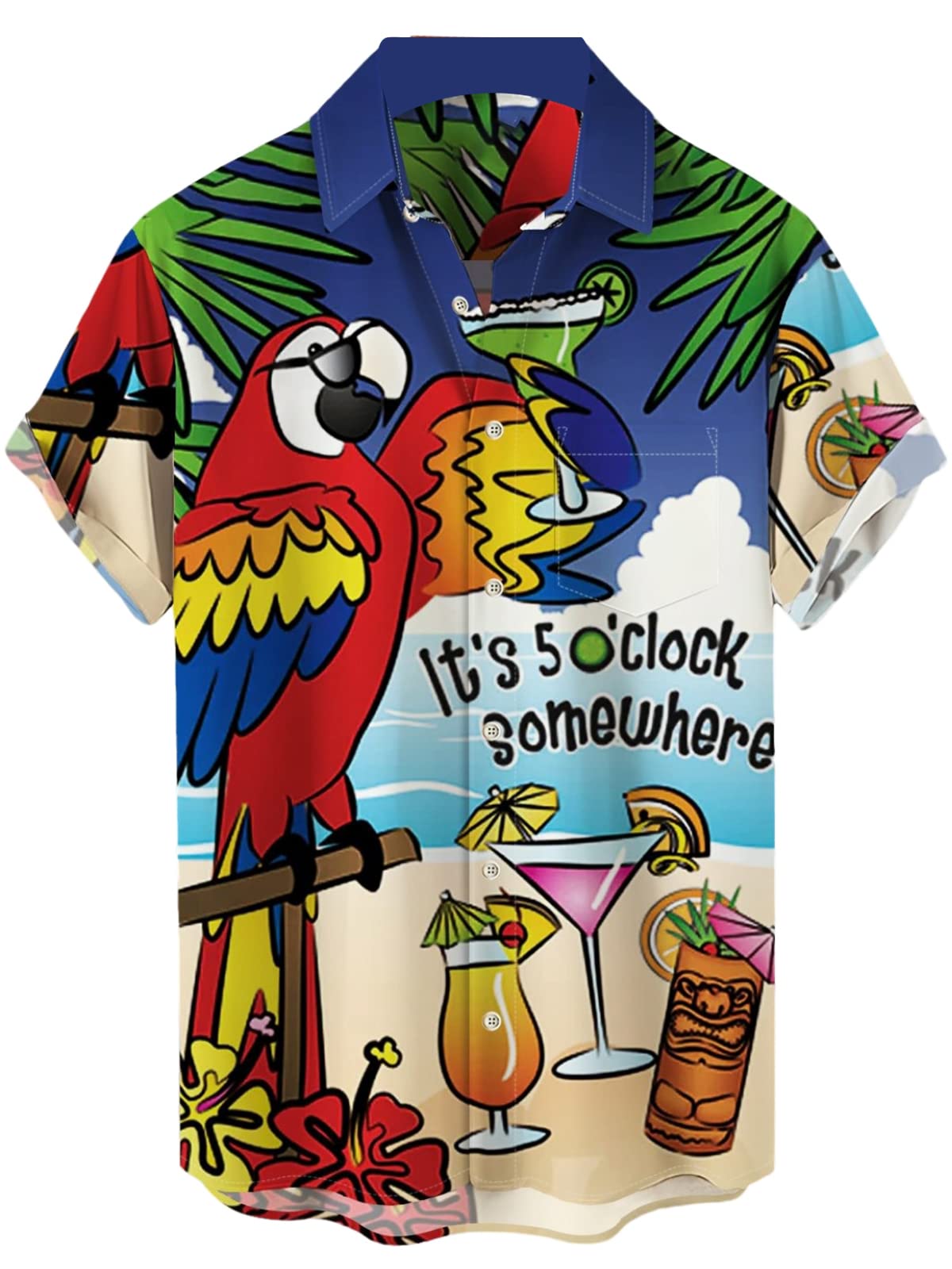 Mens Funny Hawaiian Shirts Short Sleeve Button Down Loose Fit Holiday Parrot Hawaiian Aloha Shirts S-5XL