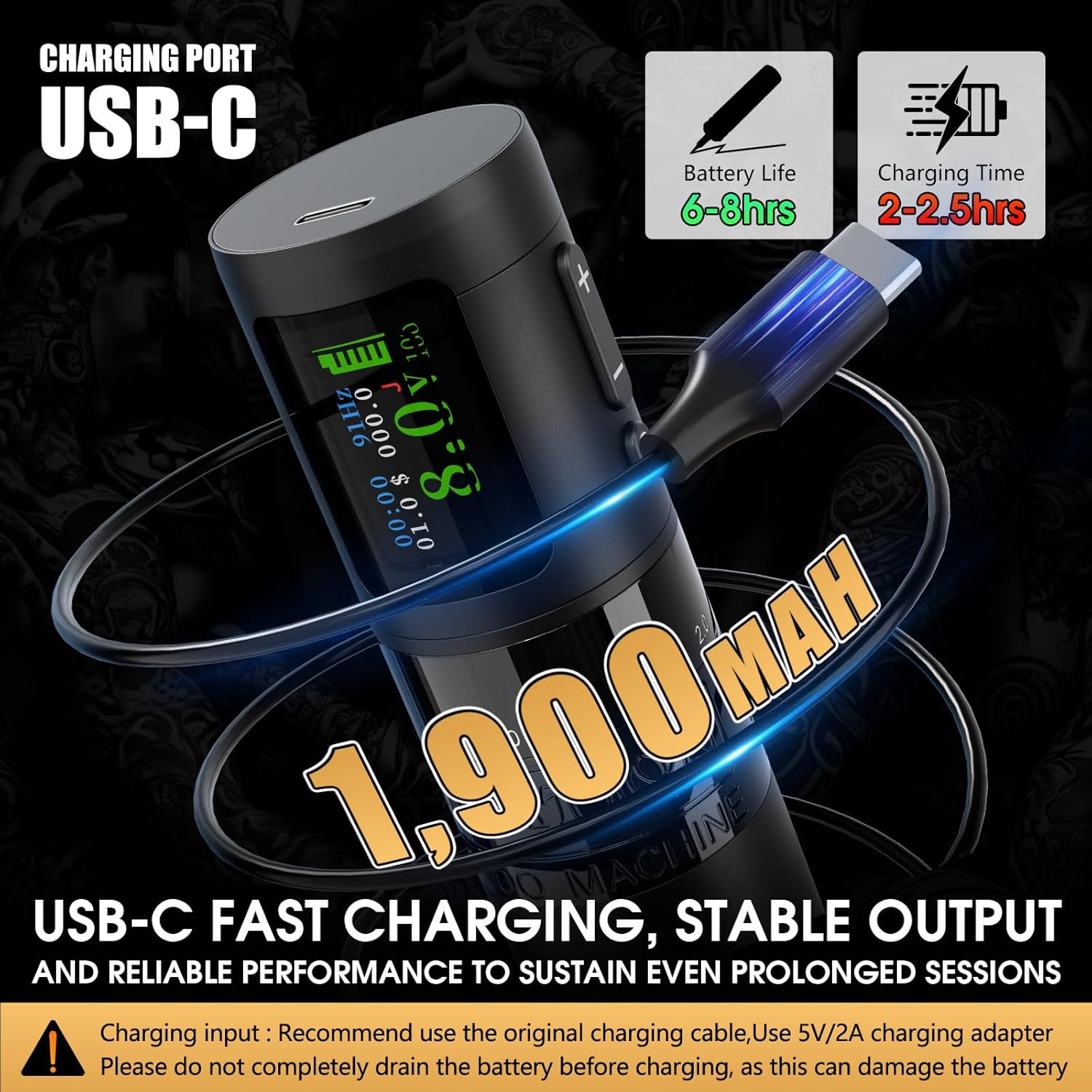 USB-C Fast Charging for Ambition C1 Tattoo Machine