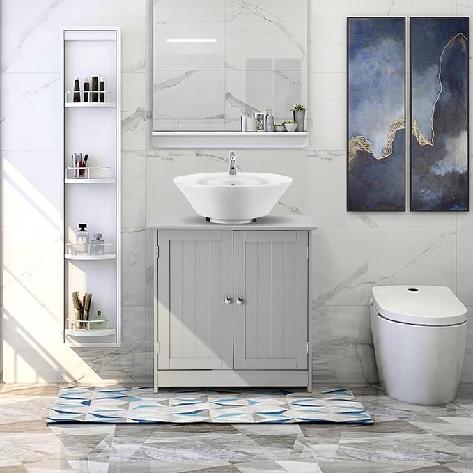 VINGLI Mueble Organizador para Baño Bajo Lavabo con 2 Puertas y Estante Ajustable Gris Moderno 23.6" x 11.8" x 23.6" miniatura 2