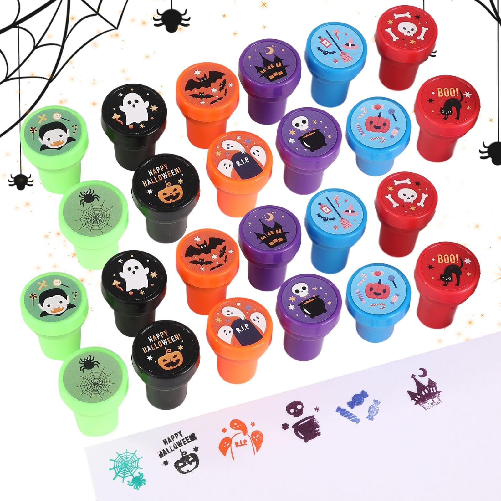 Kit de tampons Halloween, jeu de tampons pour Halloween - Ensemble de assortis de 24 pièces Tampon auto-encreur,Cadeaux de fête effrayants et mignons, cadeaux de jeu Cartoo Trick or Treat pour
