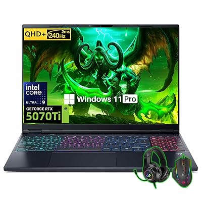 acer Predator Helios Neo 16S AI Gaming Laptop, NVIDIA RTX 5070Ti, 16" 2.5K WQXGA 240Hz 2ms OLED Display, Intel Ultra 9 275HX, RGB Backlit Keyboard, 64 GB DDR5, 4 TB SSD, Windows 11 Pro, Accessories