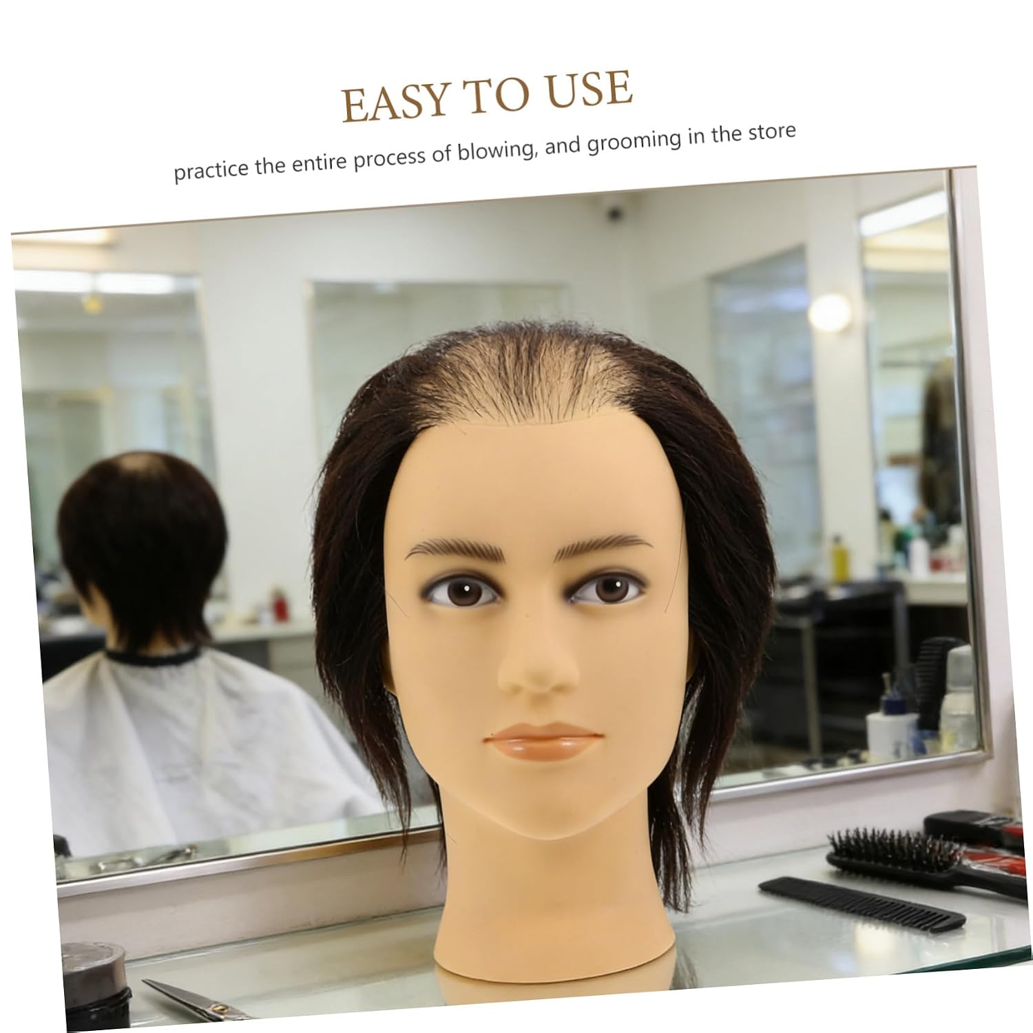PRETYZOOM Male Mannequin Head for Hair Styling with Half Bald Pvc Scalp, Barber Practice Haircutting Model for Salon Training and Hairdresser Practice