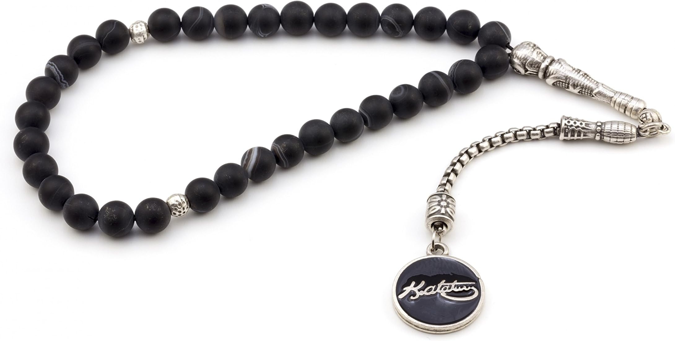 Gök-Türk"Gök-Türk prayer beads Tesbih 33 beads Tasbih 'Mustafa Kemal Atatürk' Turkey natural stone, ColorName:Black