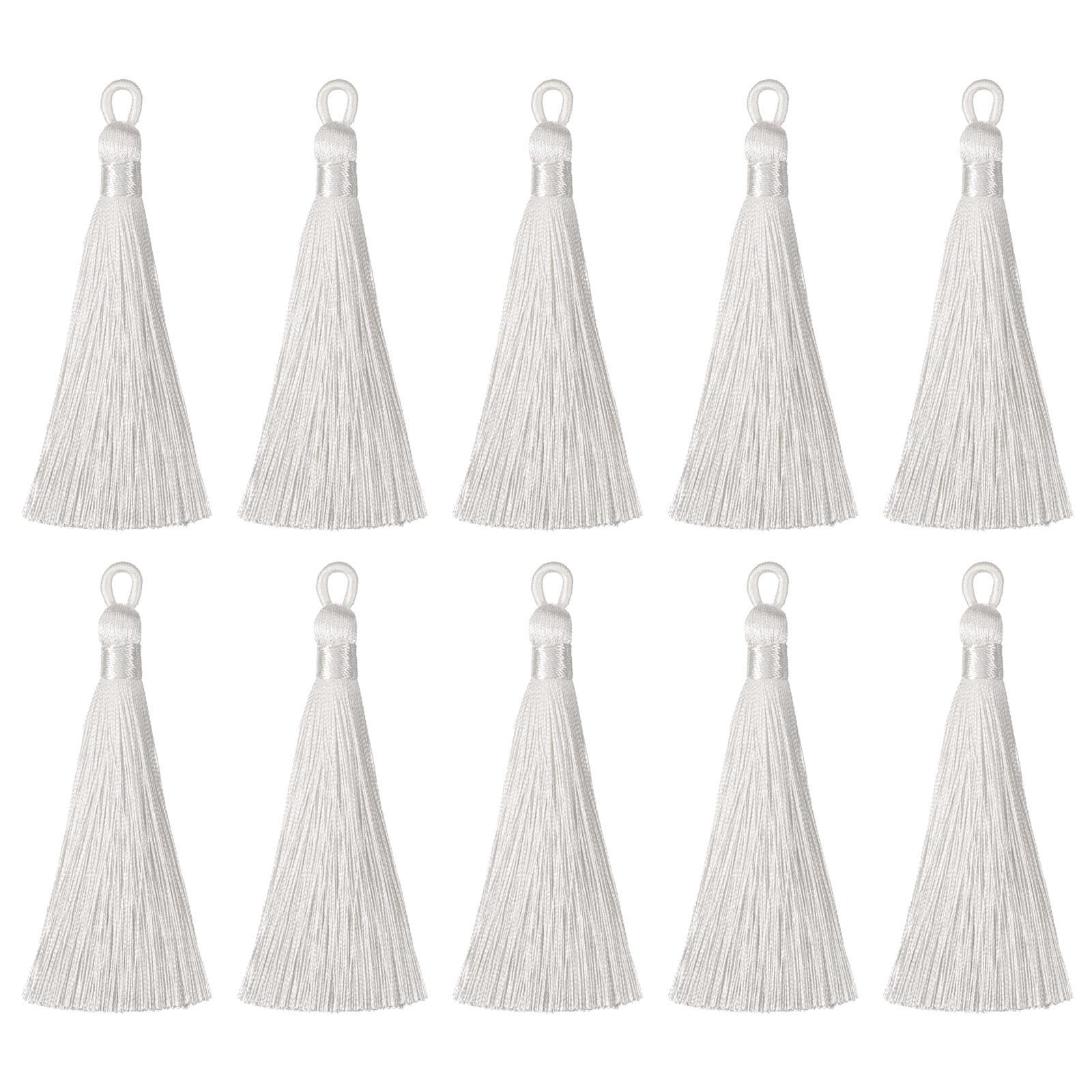 sourcing map Bookmark Tassels - 20Pcs 3.66" Silky Soft Mini Tassel with Loops for Keychain Graduation Handmade DIY Craft Accessory, Cream