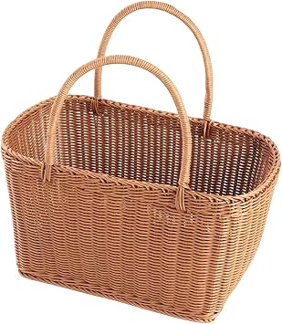 Handwoven Picnic Basket, Multipurpose, Imitation Rattan, with Handle for Harvesting, Collecting Snacks and Vegetables, 36cmx23cmx25cm