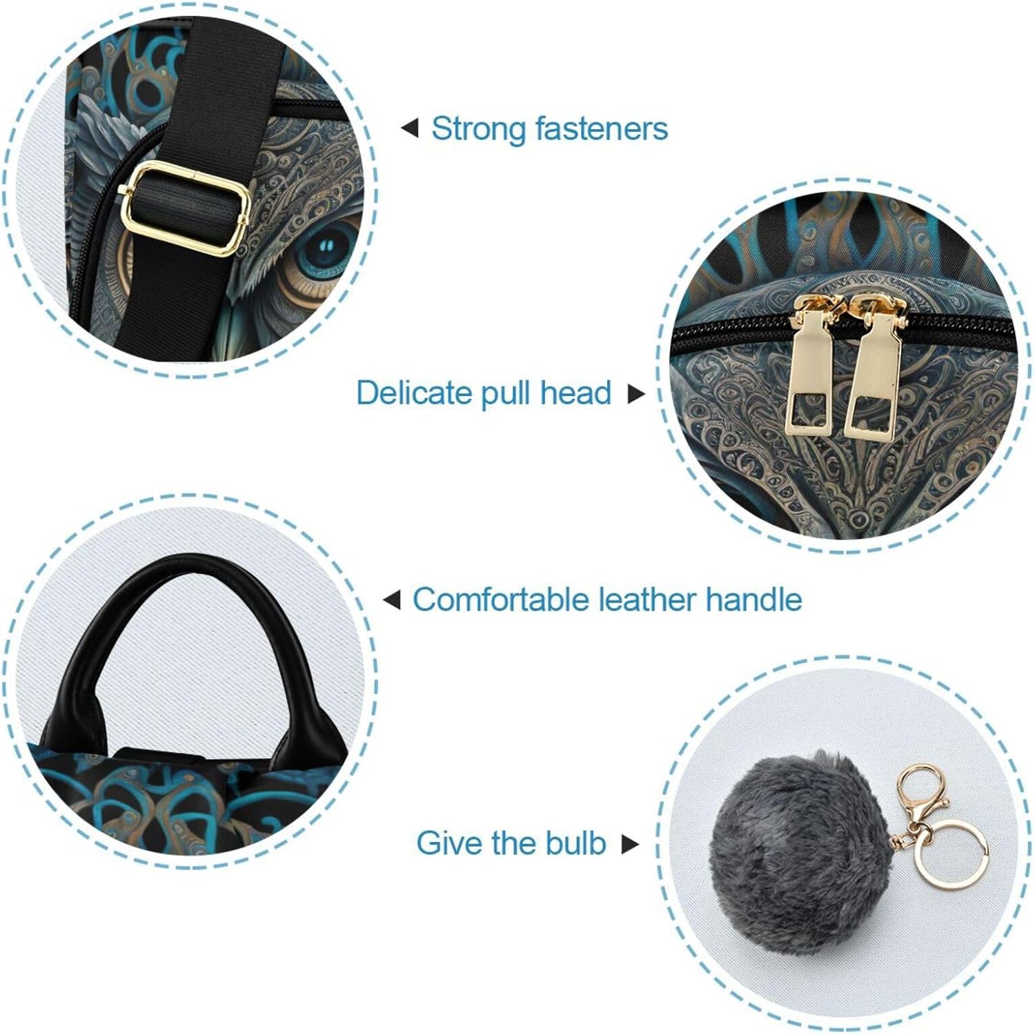 Women Fashion Backpack - Tribal Blue Owl, Anti Theft Casual Daypack Shoulder Bag Purse for Travel Work 15 inches