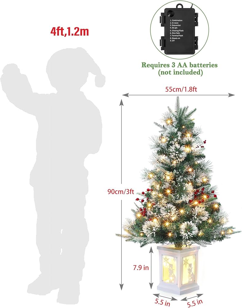 Amazon.com: Árbol de Navidad artificial compacto de 3 pies preiluminado,  cuenta con luces LED, diseño de abeto realista y opciones de base de muñeco  de nieve para decoración de interiores y exteriores