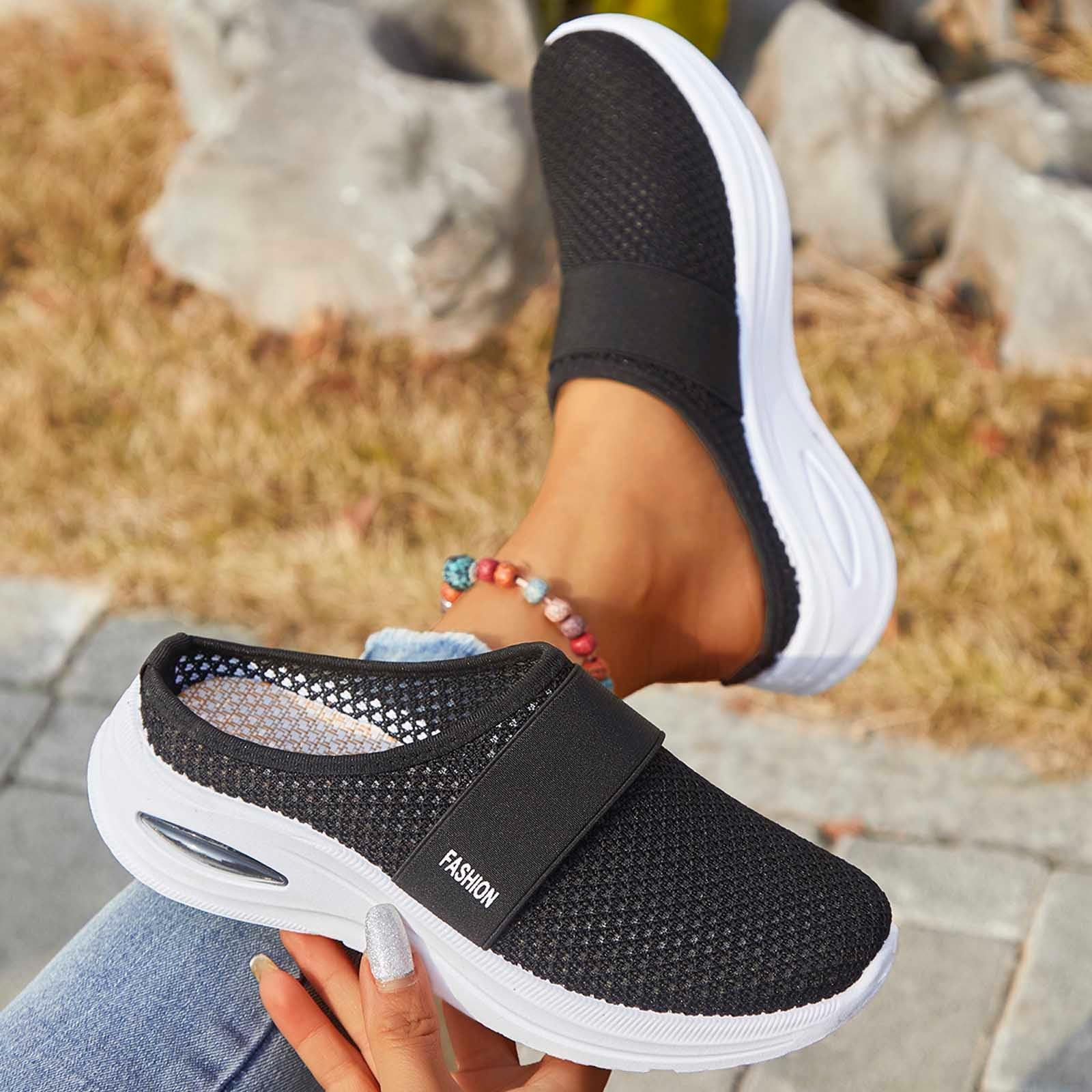 Pantuflas de casa para mujer, para primavera y verano, de tela de red de color sólido, antideslizantes, cómodas, para la playa