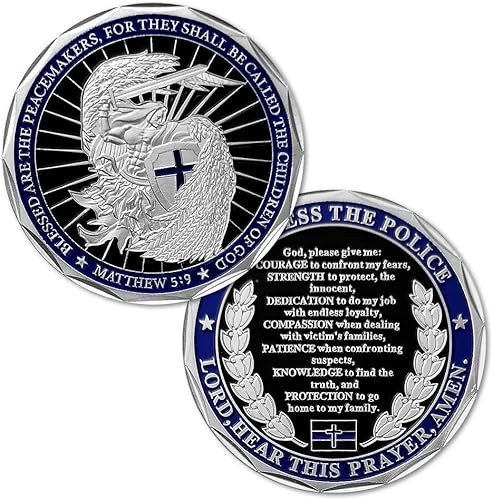 Moneda de desafío de aplicación de la ley de San Miguel Dios bendiga la oración policial