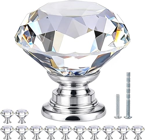 Miniatura 12 de POZEAN Perillas de gabinete de cristal 30 unidades, perillas para cómoda de 1.57 pulgadas para gabinete, cajón con dos tamaños diferentes