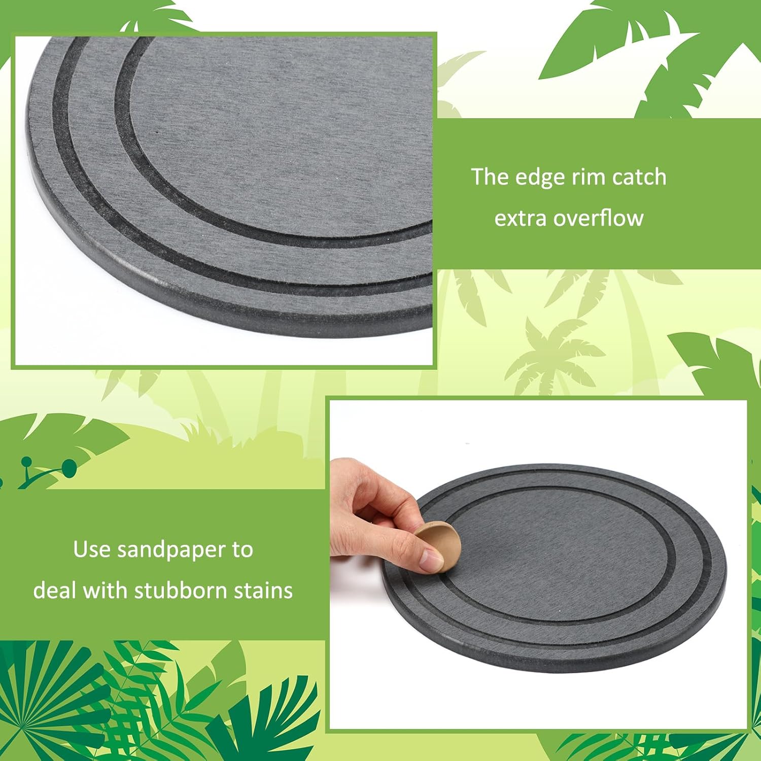 Gejoy 8 Inch 6 Pack Diatomaceous Earth Pot Saucers Plant Trays for Indoors No Holes, Diatomite Plant Drip Water Catcher Tray for Pots, Planter Drainage Saucers Plates to Catch Water, Deep Grey - Image 4