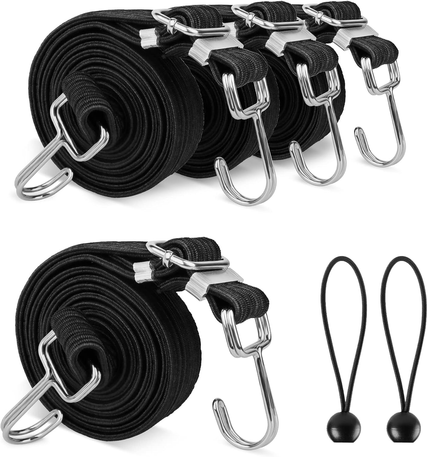 4Pack 80 inch Heavy Duty Bungee Straps with Hooks, HoKimder Adjustable