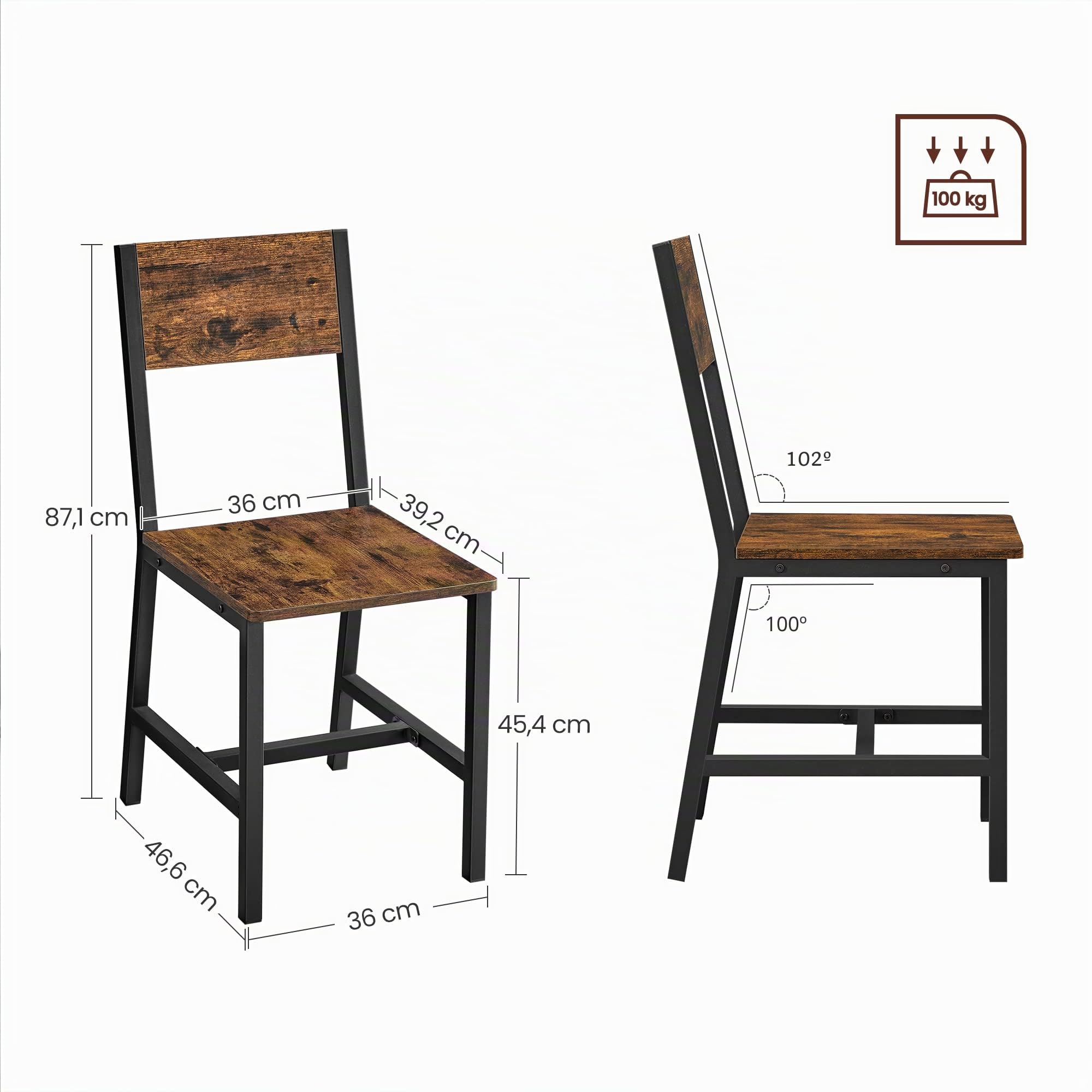 VASAGLE Sedie da Pranzo, Set di 2 Sedie da Cucina, Struttura in Acciaio, Stile Industriale, per Sala da Pranzo, Soggiorno, Cucina, Marrone Vintage e Nero Inchoistro LDC092B01V1