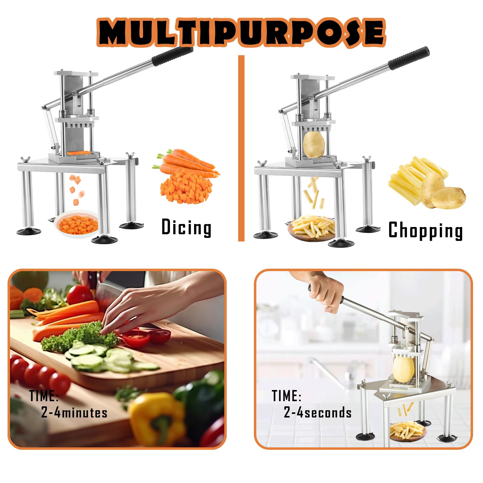 Hachoir commercial pour pommes de terre, légumes, frites en acier inoxydable avec 2 lames (1,27 cm + 0,9 cm) pour restaurant et cuisine maison