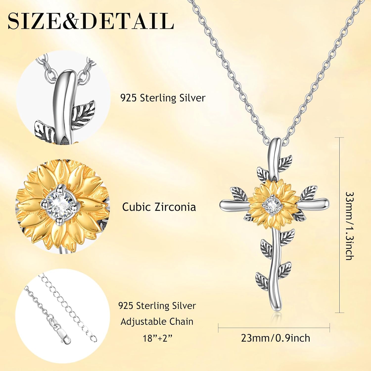 AENEAS Valentines Day Gifts for Women Sunflower Cross Necklaces for Women 925 Sterling Silver Sunflower Pendant Necklace Faith Christian Jewelry Anniversary Birthday Gift for Wife Mom Her - Image 3