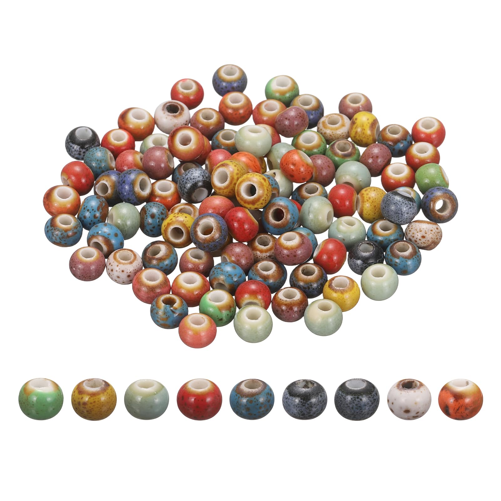 PATIKIL 100 Pcs Porcelain Beads, 6 mm Round Ceramic Handmade Spacer Loose Beads for Bracelet Necklace Earring Jewelry Making DIY Crafts, Flower Glaze Mixed Color — image 1