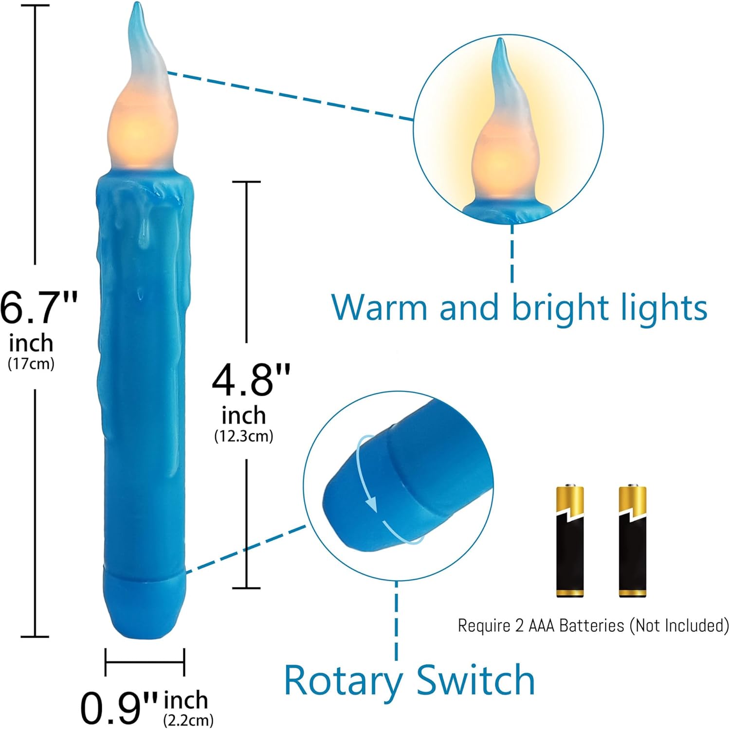 Magical Candlesticks Flameless Taper Candle, 4pcs Real Wax LED Tapered Candles Remote Dipped Candle 6inch Battery Chandelier for Enchanting Weddings and Harry Potter Inspired Vigils(Blue)