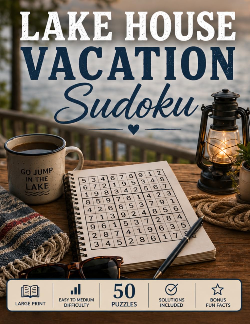 Lake House Sudoku: Large Print Easy to Medium Sudoku Puzzles with Cozy Lakeside Facts for Relaxing Getaways and Cabin Weekends (Cozy Escapes Sudoku Series)