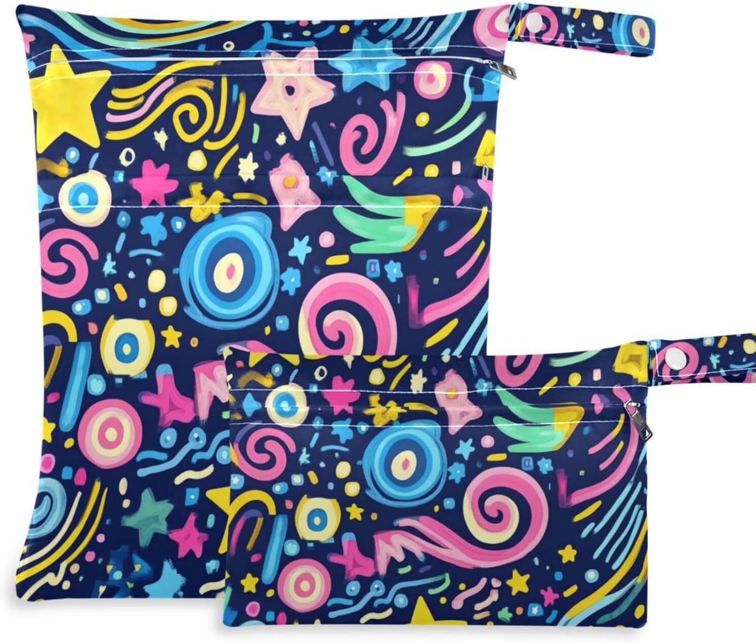 Geometic Colorful Abstract mess-proof gym clothes bag 2 Pack wet bag for swimsuit with handles for yoga, pool