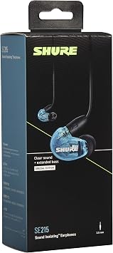 Shure SE215 Wired Sound Isolating Earbuds, Clear Sound, Single Driver, Secure in-Ear Fit, Detachable Cable, Durable Quality, Compatible with Apple & Android Devices - Blue