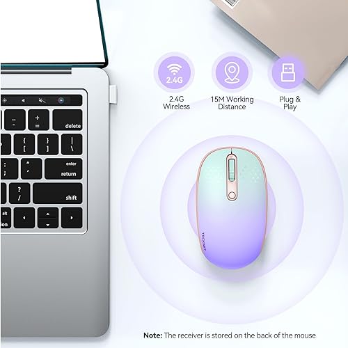 Miniatura 2 de Tecknet Mouse inalámbrico, mouse silencioso de 2.4 GHz con receptor USB, 4 botones, portátil, inalámbrico, para Chromebook, laptop, computadora,