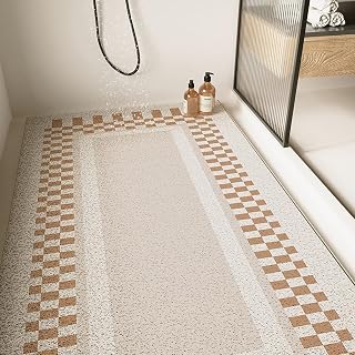Alfombrilla de ducha antideslizante extra grande con orificio de drenaje para un secado rápido, cómoda y suave, color rojo, 120 x 150 cm