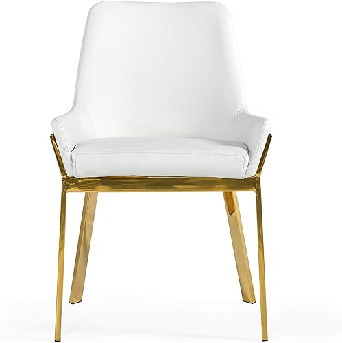 Miniatura 3 de Limari Home Raimond Collection - Silla de comedor tapizada de piel sintética moderna con patas de acero inoxidable, color blanco, dorado