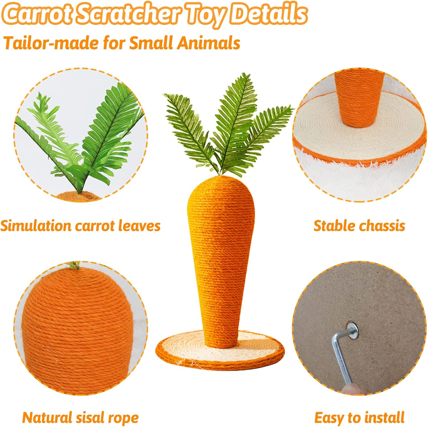 review Fhiny Rabbit Scratch Toy, Natural Sisal Interactive Bunny Claw Scratcher for Indoor Kittens, Cute Carrot Rabbit Nail Scratching Post for Kitten Bunny Guinea Pig Ferret Chinchilla