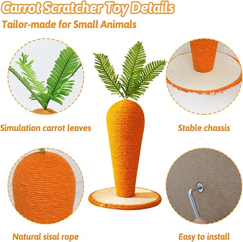 Miniatura 4 de Fhiny Rabbit Scratch Toy, Natural Sisal Interactive Bunny Claw Scratcher for Indoor Kittens, Cute Carrot Rabbit Nail Scratching Post for Kitten