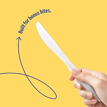Perk HeavyWeight Plastic Knives, 100 Count Disposable Knives for Meals & Desserts, White