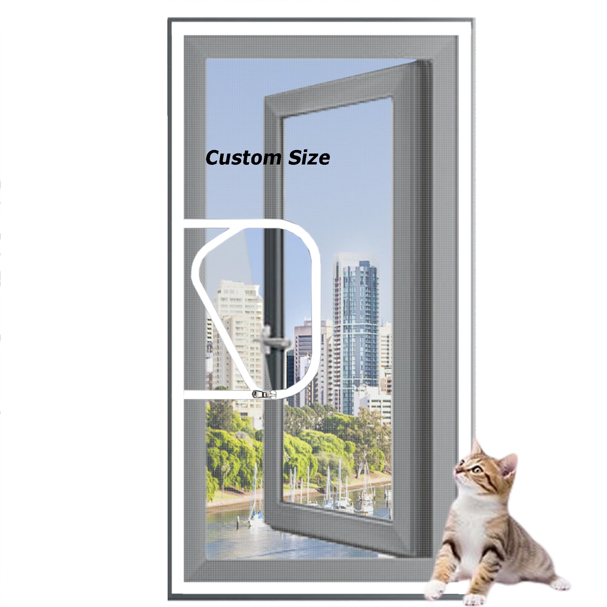 Duoleh White Sticky Tape, White Mesh Self Adhesive Balcony Safety Mesh Fly Screen Mosquito Nets, Custom Size Cat Window Guard Screen With Zipper, Flat Window Nets For Bedroom, Kitchen, Patio