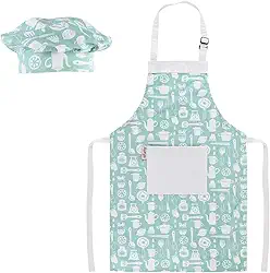 Avental infantil e chapéu de chef - Avental infantil ajustável para meninos e meninas de 6 a 14 anos, aventais infantis de cozinha com bolso grande para cozinhar pintura a assar, Tableware