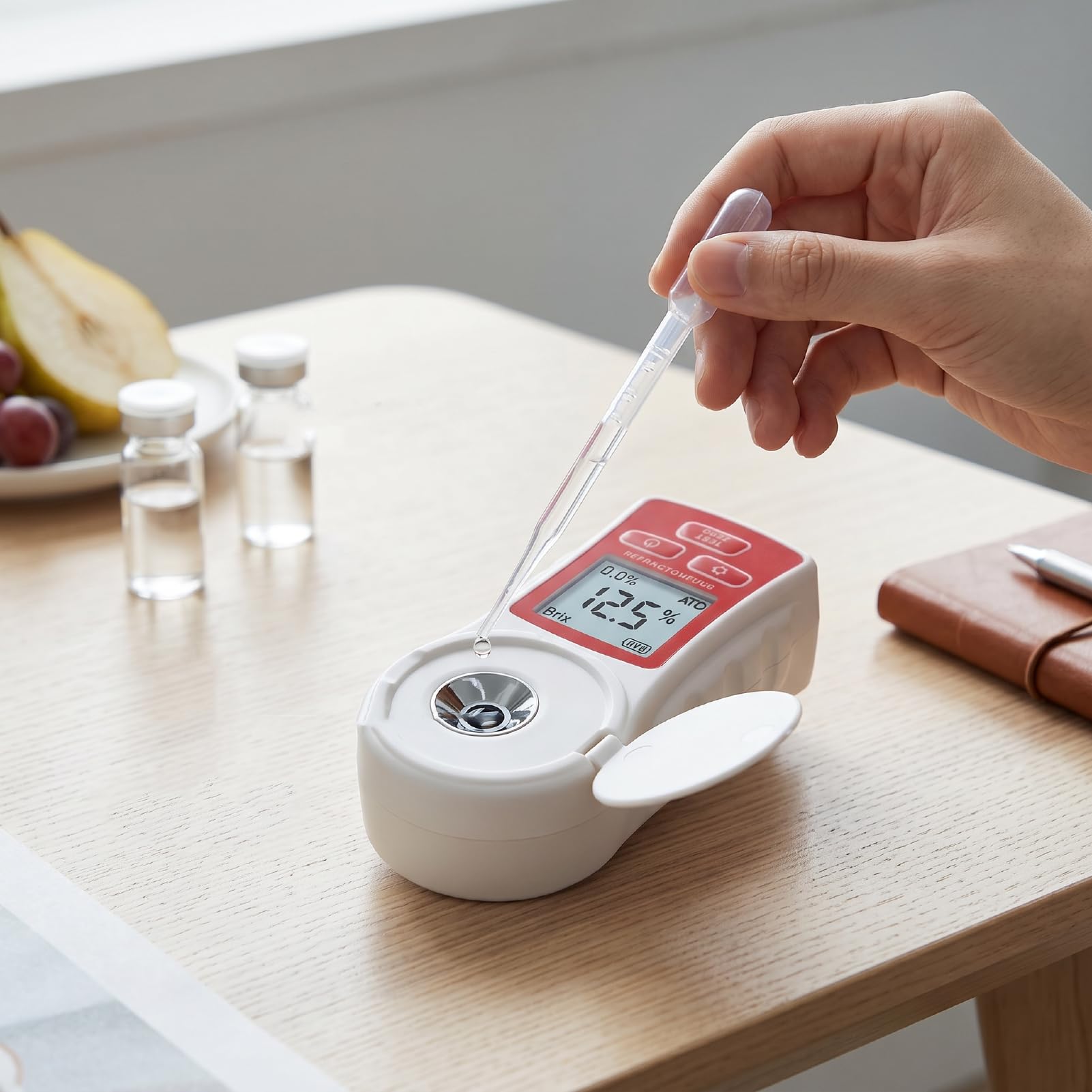 Luocute Refractómetro Digital, Medidor de Brix 0-55% for Medición de Azúcar y Líquidos | Refractómetro inteligente con compensación automática de temperatura y sensor