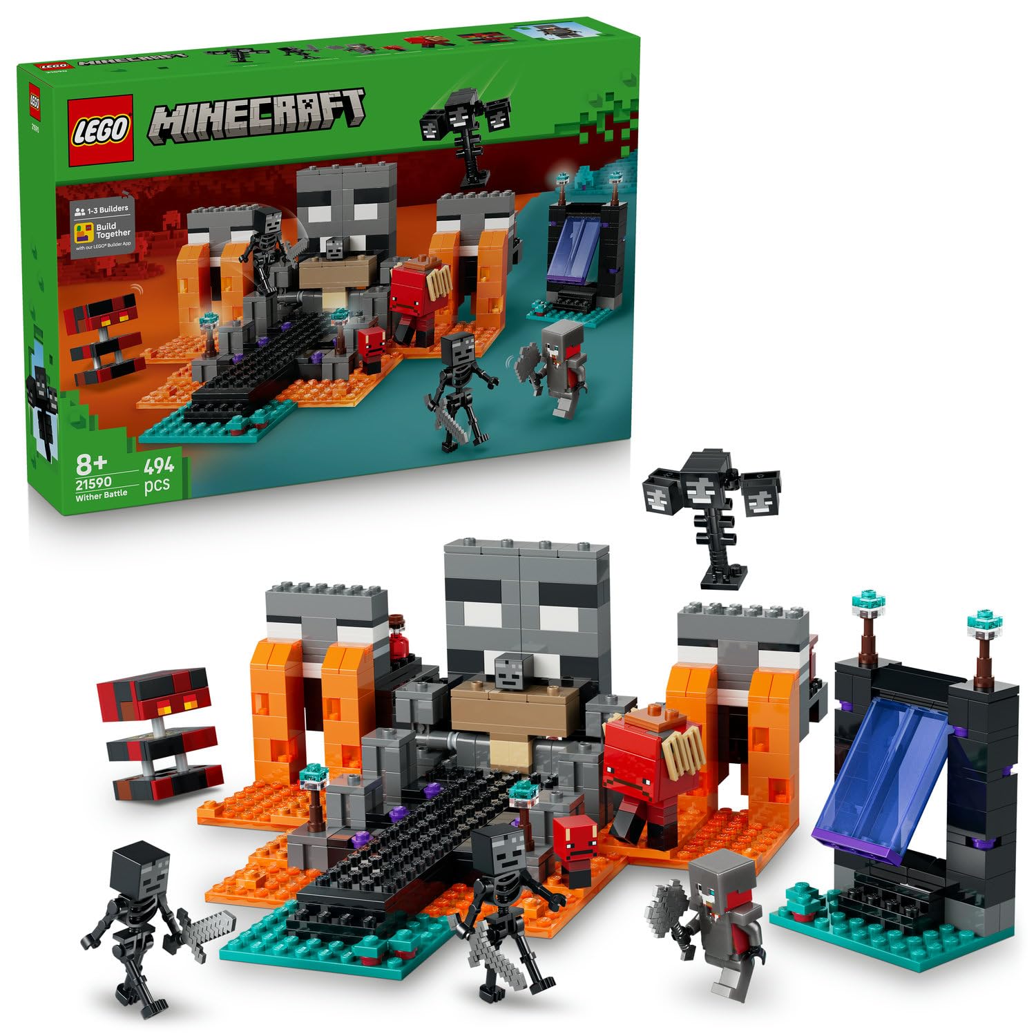 LEGO Minecraft Wither Savaşı 21590-8 Yaş Üzeri Çocuklar için Kızıl Savaşçı ve 2 Wither İskelet Mob Figürü ile Eşya Yapma Masası İçeren Yaratıcı Oyuncak Yapım Seti, Oyuncu Hediyesi Fikri (494 Parça)