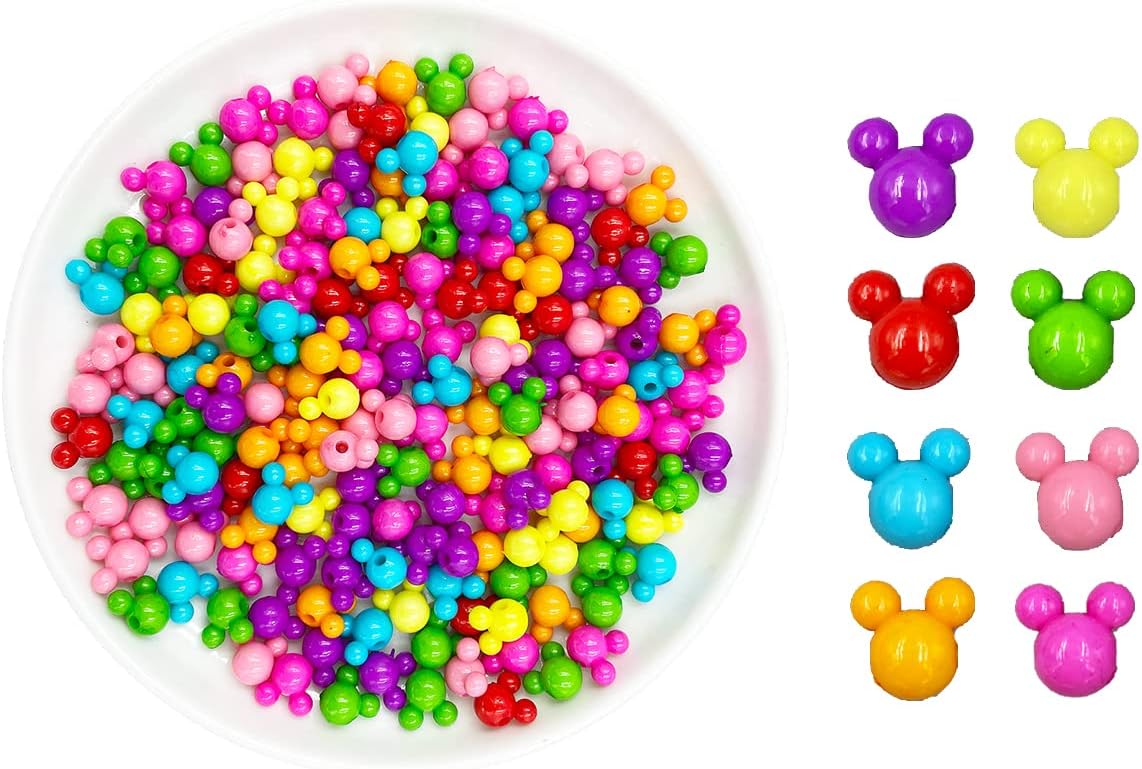 Acrylic Beads, 220 Mouse Head Beads Candy Color Pony Bead,12mm Pastel Cartoon Spacer Bead Cute Loose Bead Bulk for DIY Necklace Bracelets Headwear Phone Lanyard Crafts Making Hair Accessories
