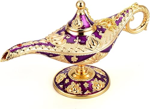 LAUYOO Lámpara vintage de genio mágico de Aladdin, accesorio de disfraz para mujer, accesorios árabes clásicos, decoración de maceta Aladdin (oro