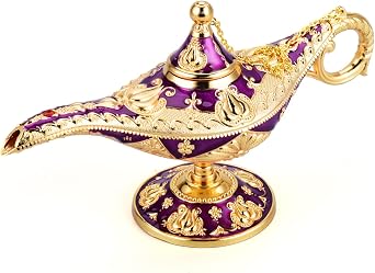 LAUYOO Vintage Aladdin Magic Genie Lamp Costume Accessory Gift for Women Classic Arabian Props Aladdin Pot Decoration Purple Gold