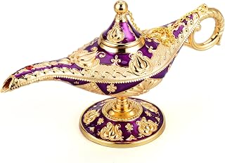 LAUYOO Vintage Aladdin Magic Genie Lamp Costume Accessory Gift for Women Classic Arabian Props Aladdin Pot Decor (Purple Gold)