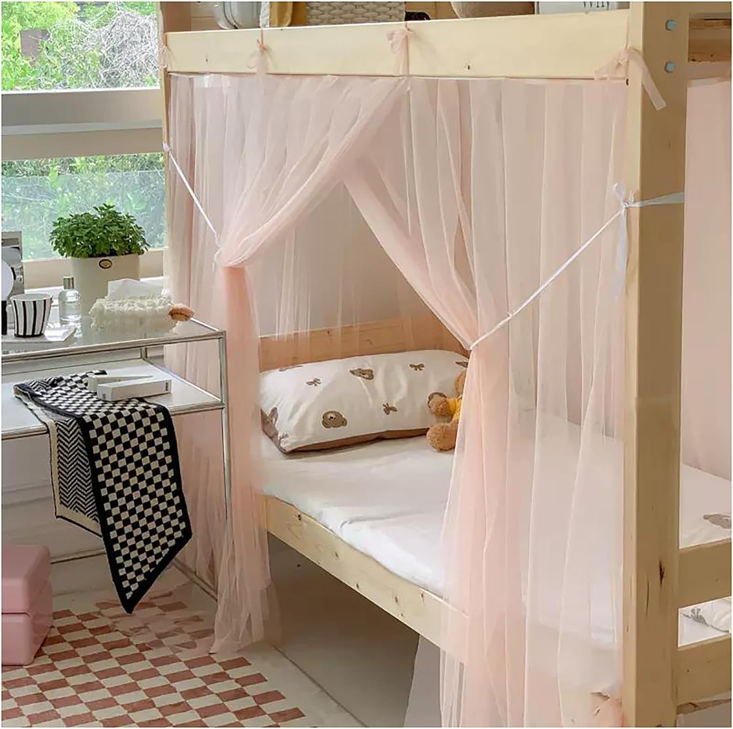 Moustiquaire Lit Baldaquin LONONE - Taille 90x190x160cm - Coton Matcha - Pour Lits Hauts Et Bas - Anti-moustiques