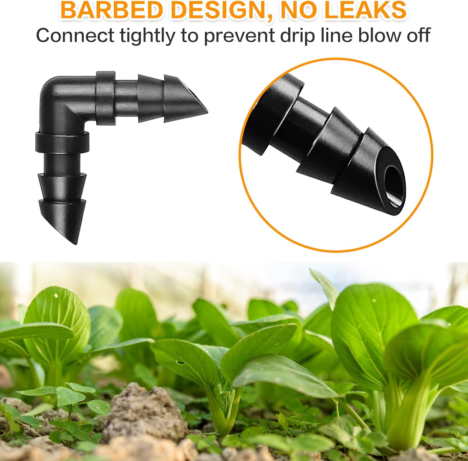 Gardrip Drip Irrigation Elbow Fittings：50 Pieces Barbed Elbow Irrigation Parts with Sharp End Fits for 1/4 Inch Irrigation Tubing Drip Line Elbow Connectors for Garden Lawn Irrigation System image 3